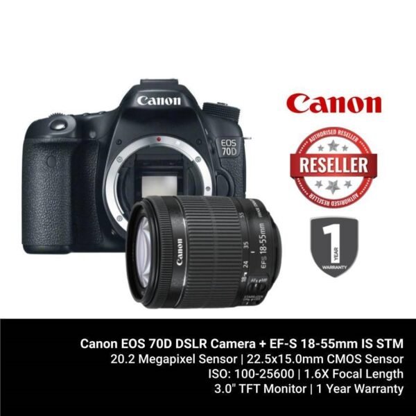 Canon EOS 70D DSLR Camera + EF-S 18-55mm f/3.5-5.6 IS STM